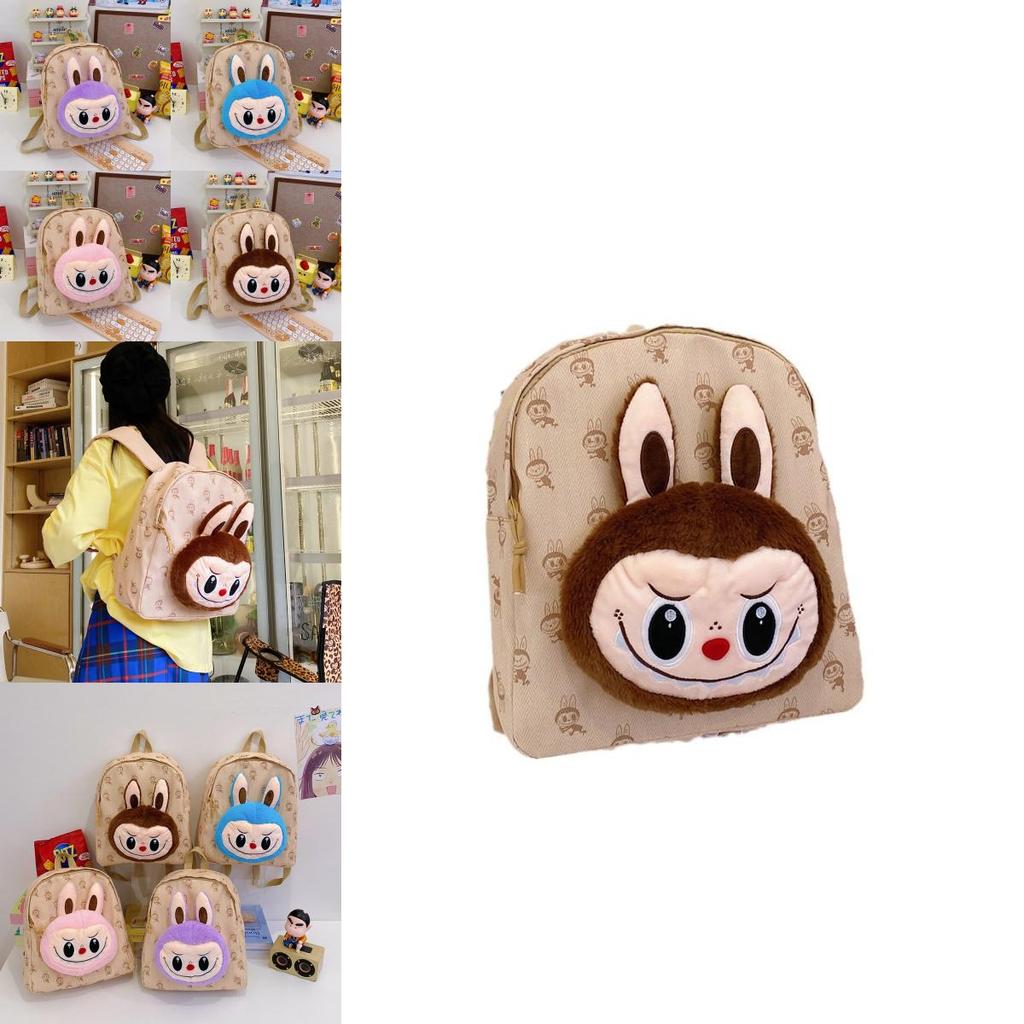 Cartoon Plush Backpack With Canvas Material And Adjustable Straps For Daily Use
