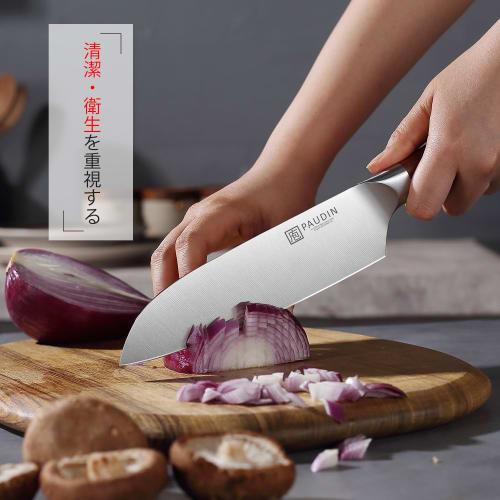 PAUDIN Santoku and Petty Knife Set (2-Piece Set) - Natural Wood Handle, Double-Edged, 5Cr15Mov Stainless Steel, Rust-Resistant, Long-Sharp, Meat, Fish