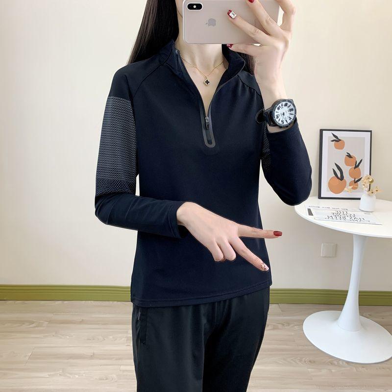 Outdoor Women's Long-sleeved Quick-drying Clothing Fitness Running Sun Protection Stand-up Collar Breathable Quick-drying Top
