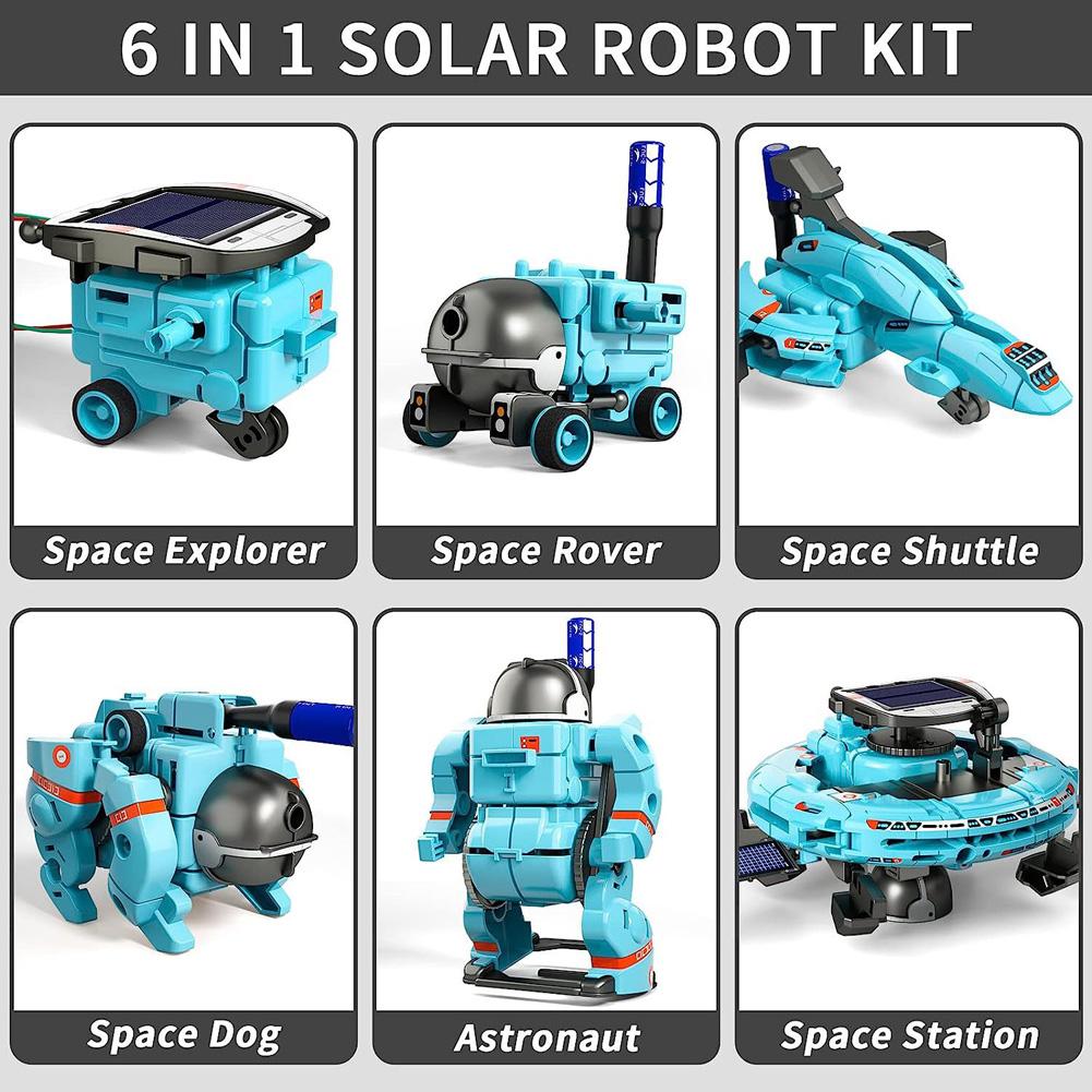 

6 In 1 Solar Robot Kit DIY Space Robot Science Building Toys Educational Learning Robot Toys For Boys Girls blue