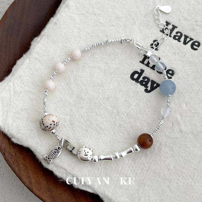

Cui Yan S925 Silver Korean Cute Cat & Fish Bracelet - Women s Niche Personality Student Jewelry Gift 925 Silver