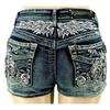 VIONA Damen Motorrad Flügel Nieten Stickerei Shorts Y2k Vintage Gothic Heißes Mädchen Sexy Gewaschene Jeansshorts