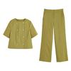 Short Sleeve round Neck Double Breasted Decorated Row Button Tops 2902835 High Waist Straight-leg Minimalist Casual Pants 2899835