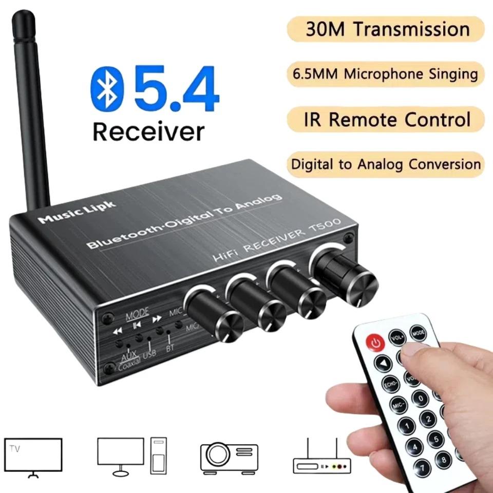 Bluetooth 5.4 Audio Receiver 3D Stereo Coaxial DAC Converter USB U-Disk Play 6.5mm Mic Karaoke Wirelss Adapter For Car Speaker