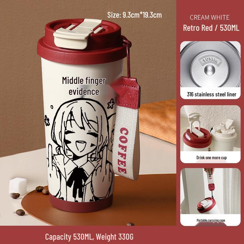 

Crying Girl Band Insulated Stainless Steel Cup with Straw - Versatile for Students and Adults, High-Value Coffee Cup 530ml