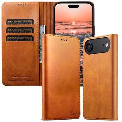 Skórzane etui z klapką na iPhone 17 Pro Max/Samsung S25 Ultra z przegródką na karty i podstawką