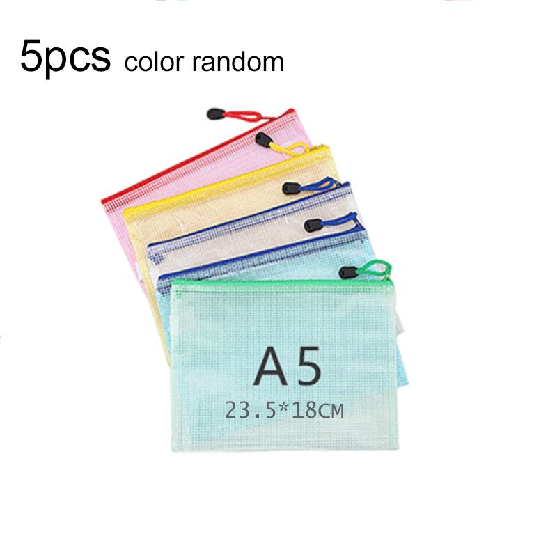 

5pcs Grid Zipper Bag A4/A5 PVC Transparent Folder Office and Educational Supplies Document Storage Students Stationery TMZ
