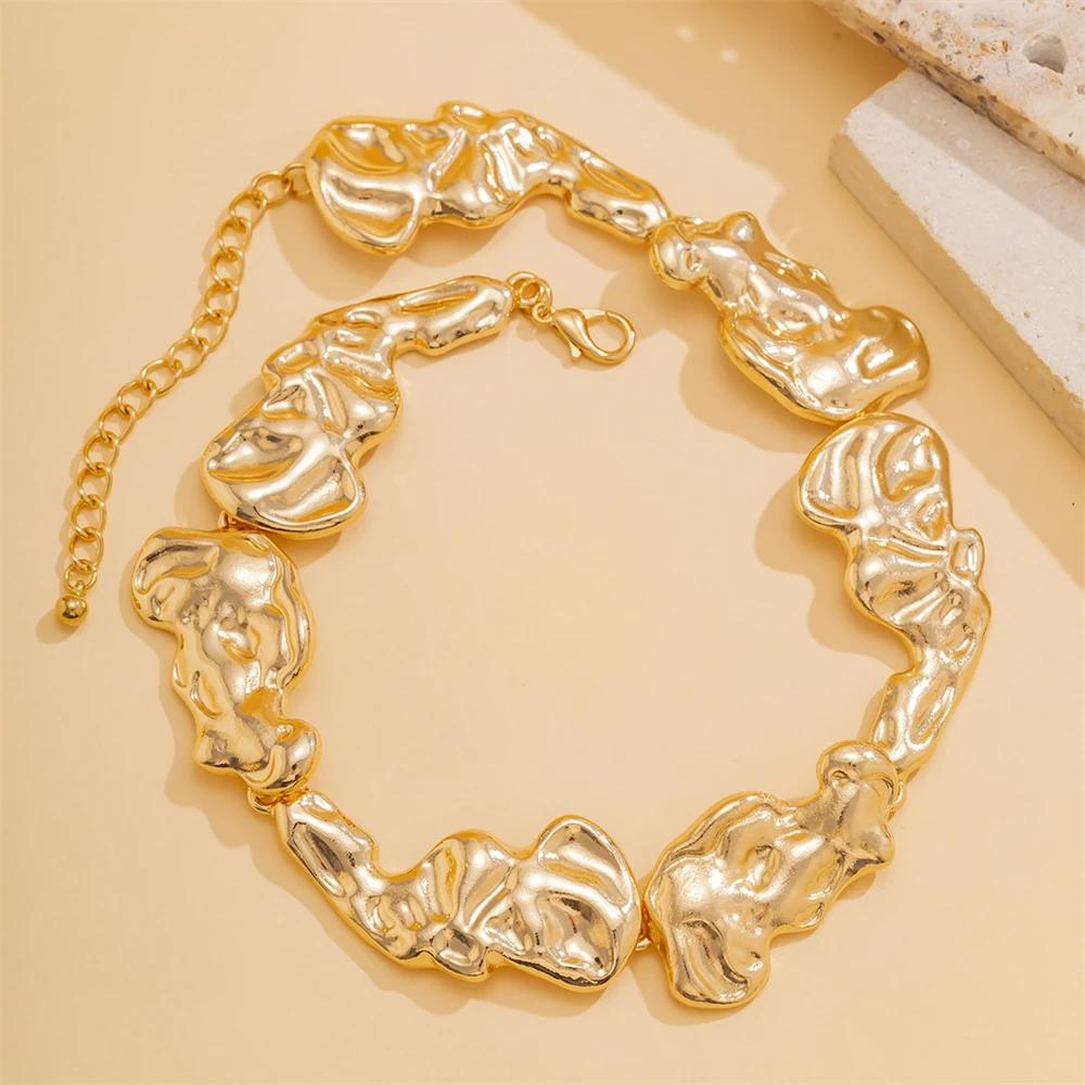 Unique Exaggerated Irregular Big Necklace for Women Creative Thick Gold and Silver Color Metal Chain Choker Fashion Jewelry Gift