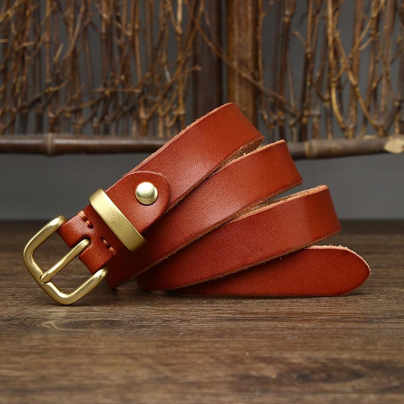Women's Thin Belt Women's Pure Cowhide Retro and Fashion All-Matching Casual Jeans Belt