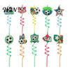 Colorful Spiral Straw 5Pcs Soccer Straws, Reusable Drinking Straws for National Flag Birthday Party, Football Theme Party Celebration Beverage