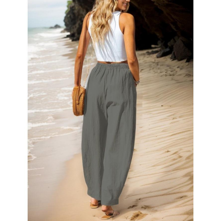 Women's Fashion Casual Solid Color Print High Waist Trousers Pants & Capris