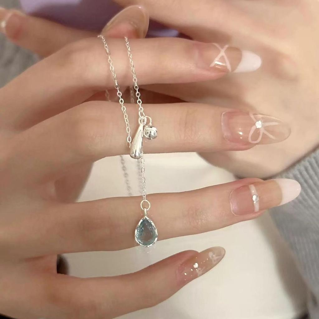 New One Drop of Tears Necklace Women's Blue Water Drop Niche Design Korean Premium Clavicle Chain