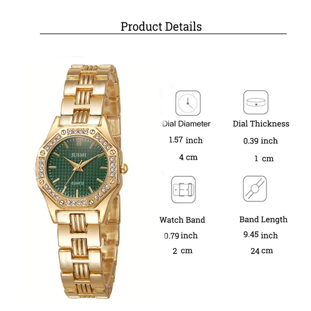 Vintage socialite style emerald gemstone watch six-piece gold watch necklace bracelet ring earrings set, suitable for dating, bi