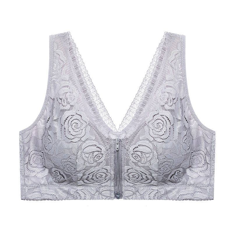 Lingerie Women's Strapless Front Strap Bra Zipper Full Cup Adjustable Side Fold Breast Bra