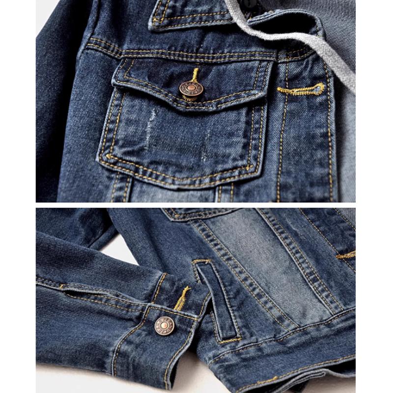 Kurtka dżinsowa damska wiosenna wersja koreańska kurtki krótkiej z długim rękawem i kapturem, pasująca do wszystkiego, z odpinanym kapeluszem