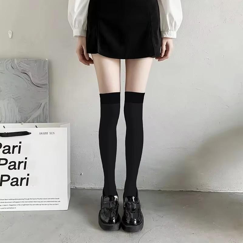 Stockings Summer Thin Thigh High Black White Socks Lolita Cute Solid Over the Knee White Stockings Socks