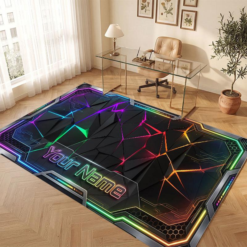 Abstract Geometric Theme Crystal Velvet Floor Rug Personalized Custom Name Text Warm Carpet Home Decoration