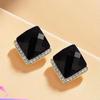 Boucles d'oreilles Stud Carrées Géométriques Noires en Argent S925 avec Strass pour Femmes
