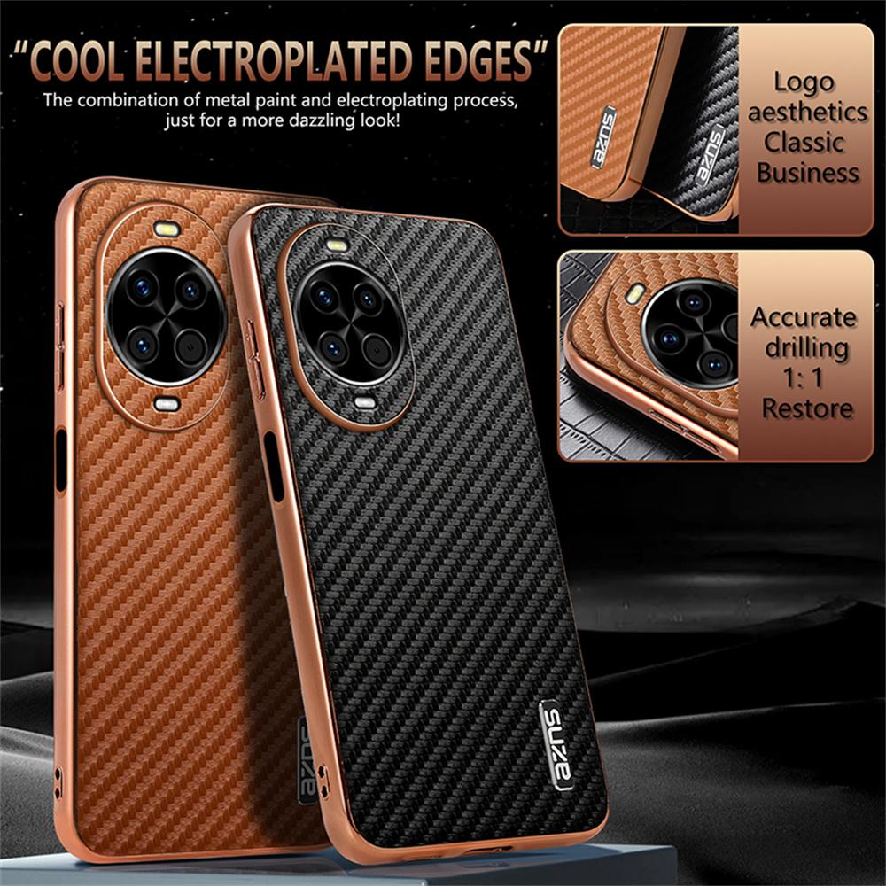 AZNS For Huawei nova 14 5G Case Electroplating Carbon Fiber Texture PU+TPU Phone Cover
