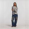 Womens Vintage Camo Sweatshirt Waffle Knit Long Sleeve T-Shirt Star Letter Print Crew Neck Loose Fit Streetwear