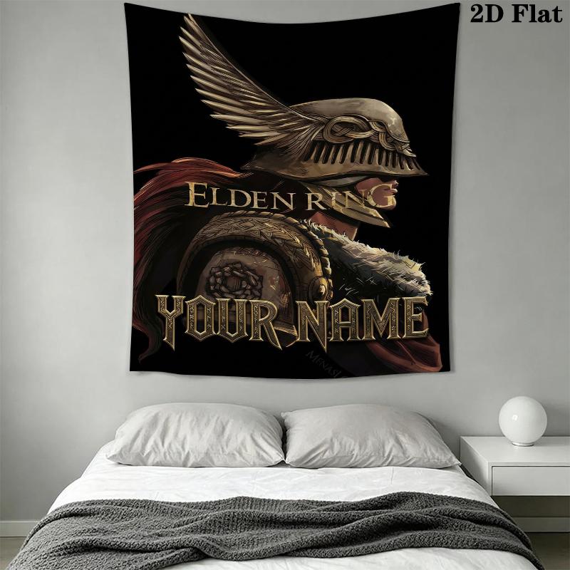 Custom Name Elden Ring Wall Tapestry Aesthetic Wall Hanging Printed Fabric Blanket Decorative Tapestries for Bedroom Living Room Home Decor