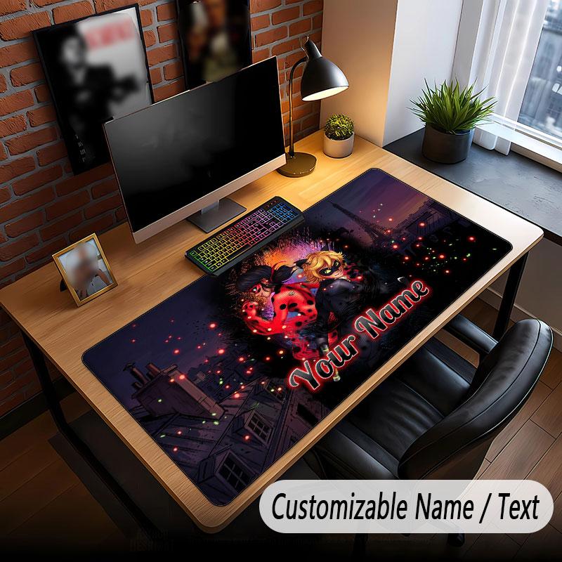 Custom Name Text Big Mouse Pad,Miraculous Ladybug Soft Non Slip Extended Desk Mat For Home Office