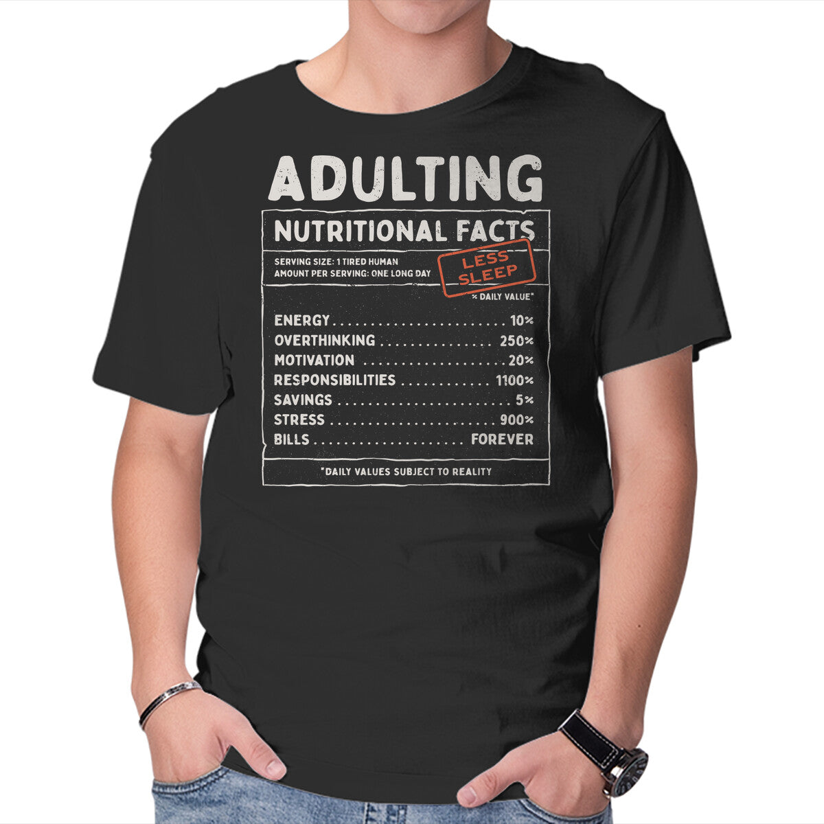 Unisex Crew Neck T-Shirt Adulting Facts Graphic Short Sleeve Casual Tee XXL