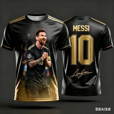 Style Messi Vêtements d'été imprimables en 3D pour enfants Maillot de football T-shirt Séchage rapide Respirant Convient pour un usage quotidien