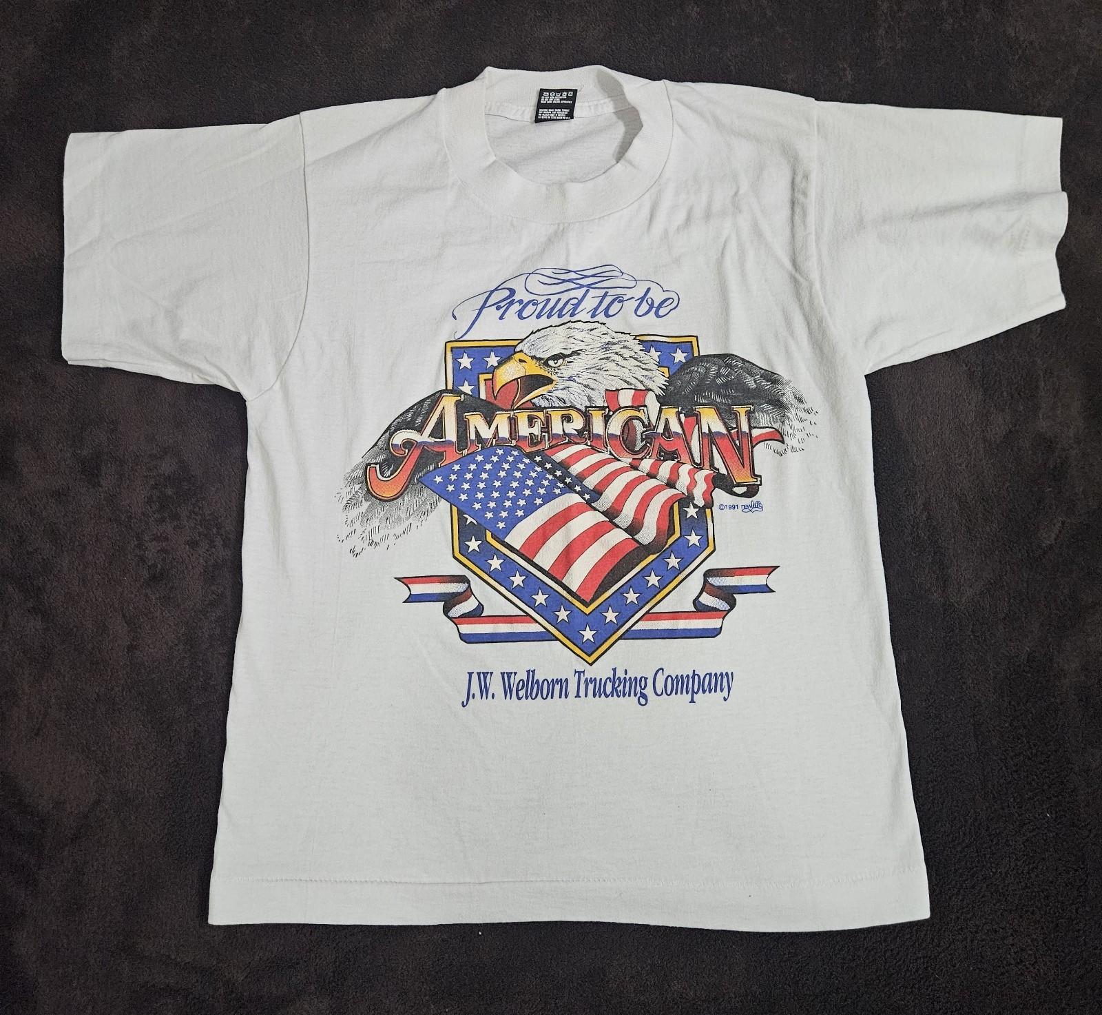 Vintage 1991 Proud To Be American Patriotic T-Shirt Youth Size Medium Bald Eagle XXL