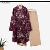 ZANZEA Lässiges zweiteiliges Anzug-Set für Damen mit langer Bluse und Hose im Print