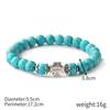 Evil Eye Charm Bracelets Owl Butterfly Starfish Braclets Lucky  Gift 8mm Synthetic Turquoise Stone Bracelet for Women Men