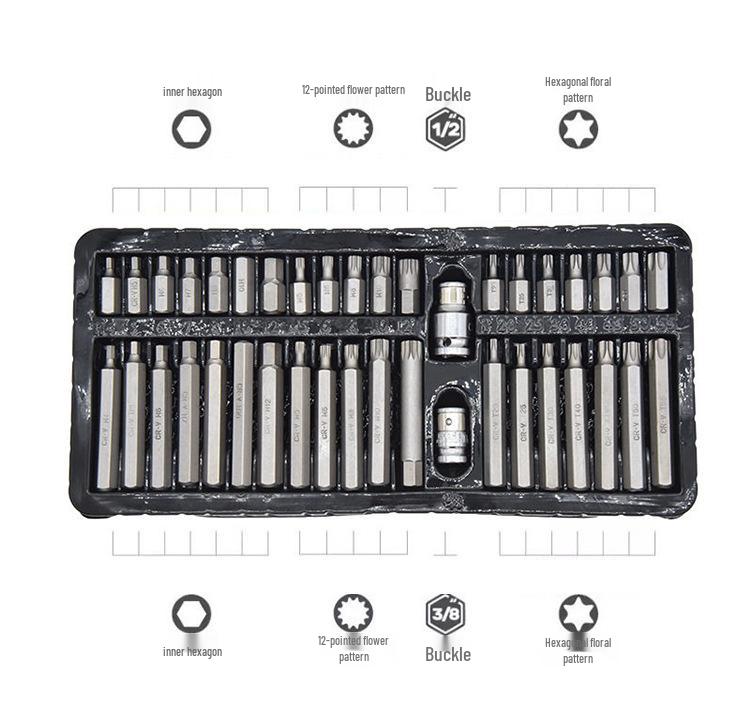 40-Piece Hex, Spline, and Twelve-Point Star Bit Wrench Set