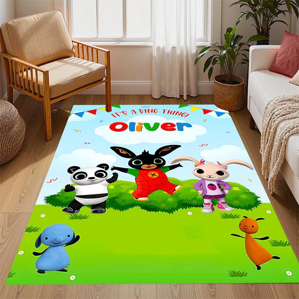Bing's Colorful Adventure Themed Anti-Slip Rugs - Polyester Home Decor, Suitable for Bedrooms, Living Rooms, Doorways, Studios, and Decorations