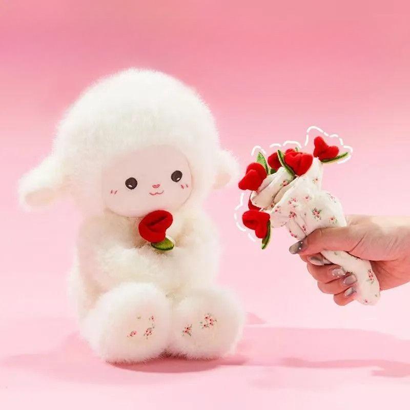 

New rose bouquet magnetic suction lamb plush toy doll children s birthday gift female cute soothing doll 35cm