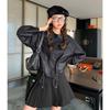 American Retro Casual PU Leather Drawstring Jacket - Autumn 2024, Small Size, Loose Fit, Age-Reducing Design