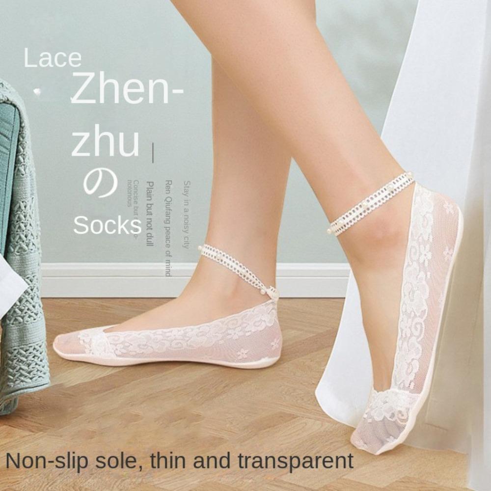 

For Girls For Women Summer Anti-Slip Lace Fashion Women Socks Female Hosiery Boat Socks Ankle Socks white-A