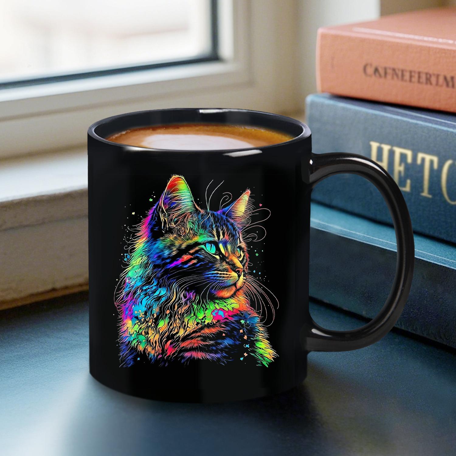 

New foreign trade models, domineering cat mugs, office household cups, coffee cups, water cups, ceramic cups 301-400ml чорний