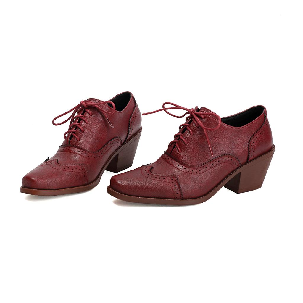 Damen Perforierte Brogues Oxfords Klobige Hohe Absätze Schuhe Quadratische Zehenpartie Schnürschuhe Vintage Pumps für Roaring 20’s Kostümparty