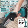 168VF 1500W Electric Chain Saw Lithium Battery Mini Pruning One-handed Garden Tool With Chain Saws Rechargeable Woodworking Tool