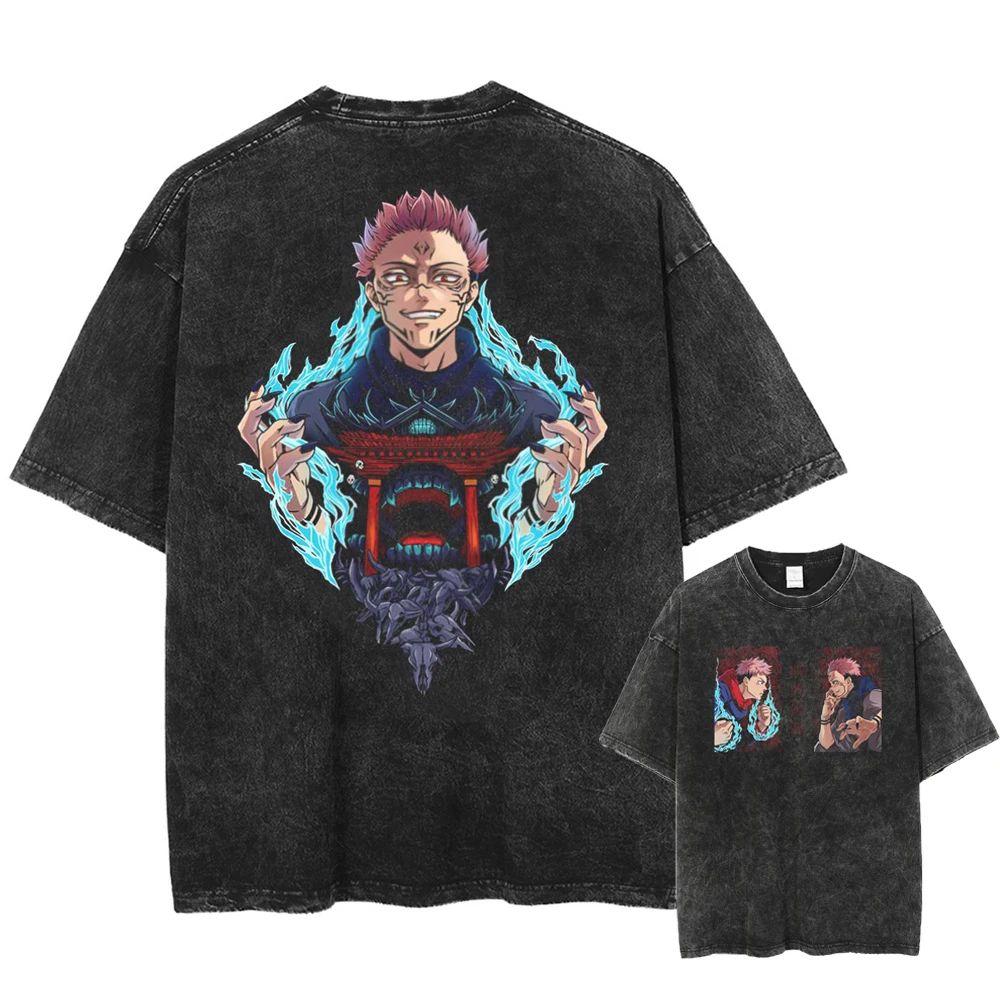 Anime Jujutsu Kaisen Printed Tshirt Mens and Womens Washed Tshirt High Quality Vintage Cotton Tshirt Harajuku YK Tops