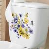 Tropical Green Plants, Flowers and Butterflies Toilet Seat Sticker Bathroom Decor Removable Waterproof Decal