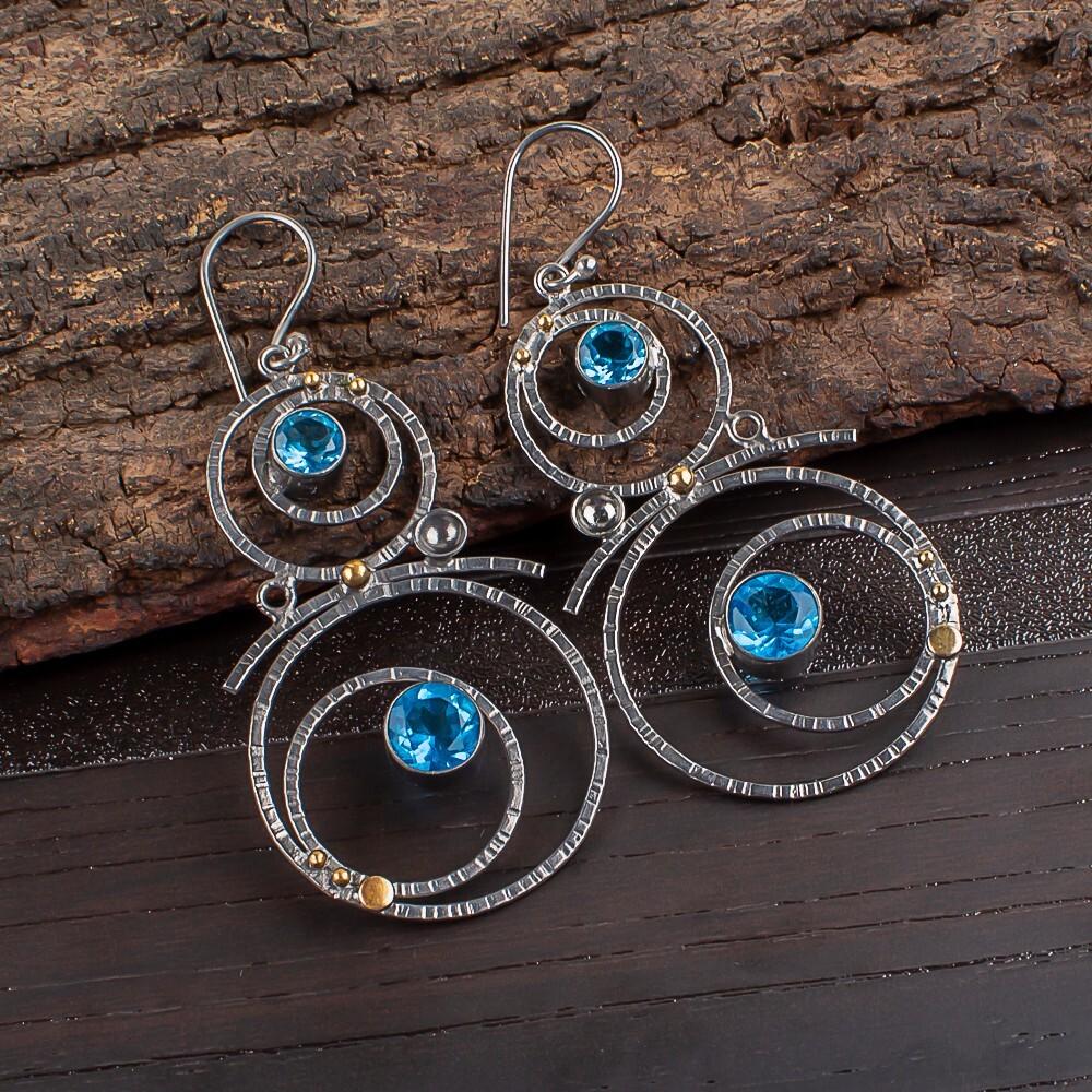 

Швейцарский голубой топаз драгоценный камень 925 стерлинговое серебро авторские ювелирные изделия серьги 2,86 EE-76-11