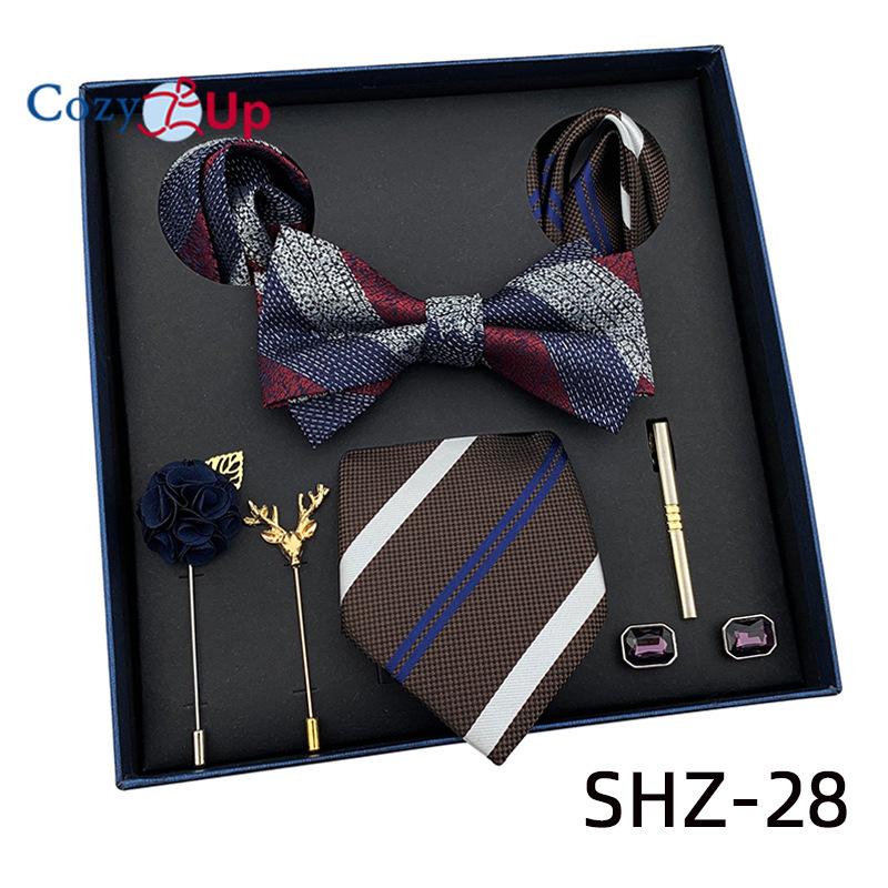 7 PCS Classic Men's  Tie Set Paisley Stripe Necktie for Men Pocket Square Bowtie  Brooch Cuff Father's Day Gift Box