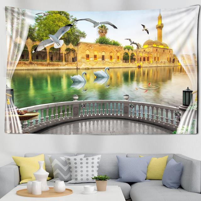 Imitace oken Krajina Tapiserie Nástěnný závěs Přímořská scenérie Kolej Bohémský obývací pokoj Domácí dekorace