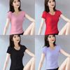 Camiseta para Mujer Casual de Manga Corta de Algodón con Empalme para Primavera