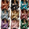 Dames Satin Effen Basis Grote Rozen Bloemenprint Blouse Lange Mouw Kraag Knopen Blouse Elegant Kantoorfeest Dames Meerkleurig Top