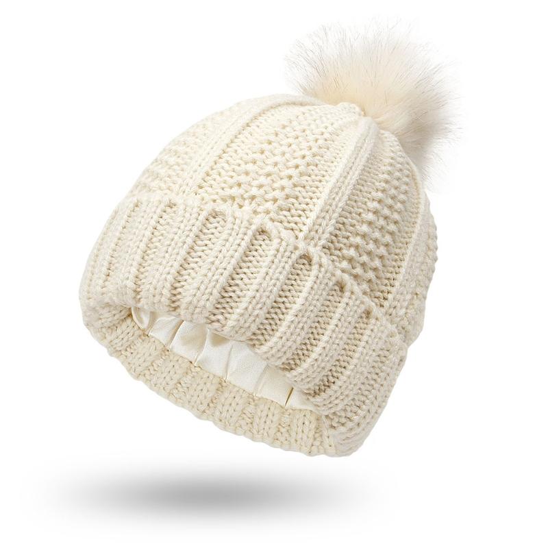 Casual Knitted Hat Fashion for w/ pompom Thick Solid Color Warm Hat Fall Winter