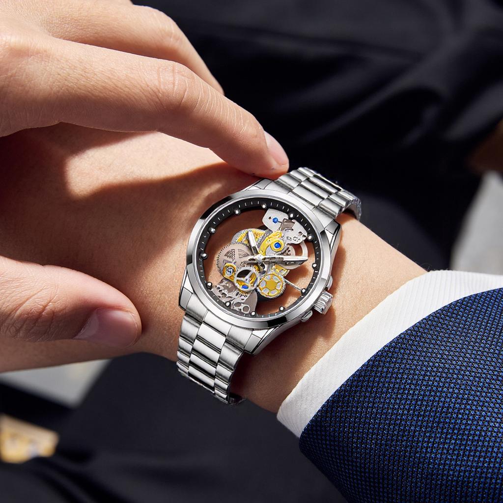 Doppelseitige Skelett Herrenuhr Hoher Wert Leuchtend Trend Mode Mechanischer Sinn Gutaussehend Quarz Herrenuhr