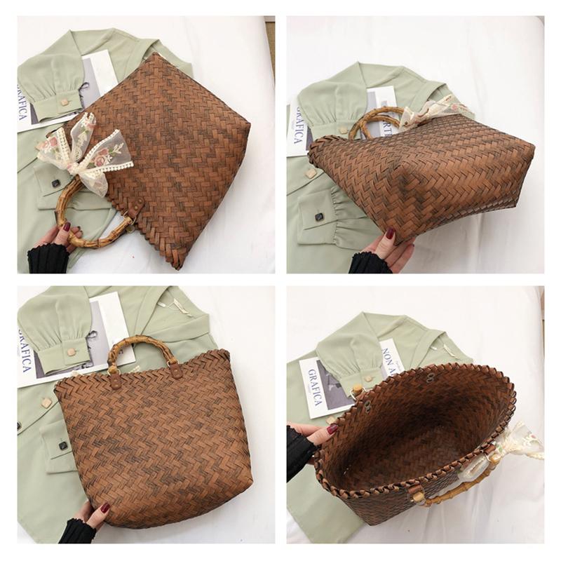 Yogodlns Borsa a mano da donna in paglia intrecciata, casual, fatta a mano, con design cavo in rattan, stile bohémien, per la spesa estiva da viaggio e da spiaggia