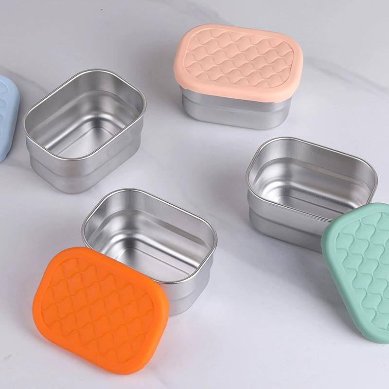 3pcs Stainless Steel Snack Box 8oz Rectangular Food Container with Leak-Proof Lid Multipurpose Small Container for Fruits Salad